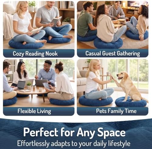 Round Meditation Cushion, Large Floor Pillow for Adults, 22 Inch Navy