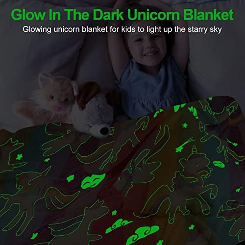 Unicorn Glow in The Dark Kids Blanket, Soft Fleece Throw 50"x60" for Girls & Boys, Ages 3-12