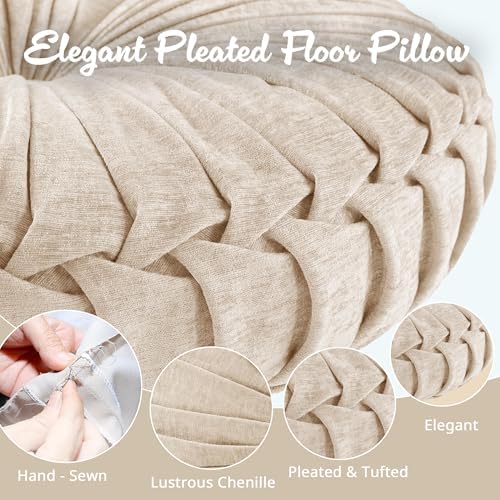 Intelligent Design Round Chenille Tufted Floor Pillow Dia 22"x6" Ivory