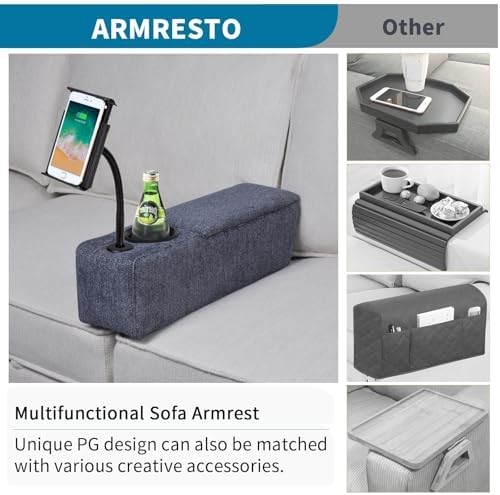 Multifunctional Sofa Armrest, Couch Armrest with Wireless Charge Stand, Removable Couch Caddy with Storage,Including LED Reading Light