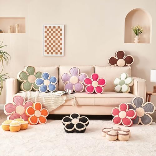Kcvvcr Soft Flower Shaped Floor Cushion, Decorative Throw Pillow, Cute Seating Cushion, Plush Pillow for Sofa Couch Bed (13.7 Inch, Hot Pink)