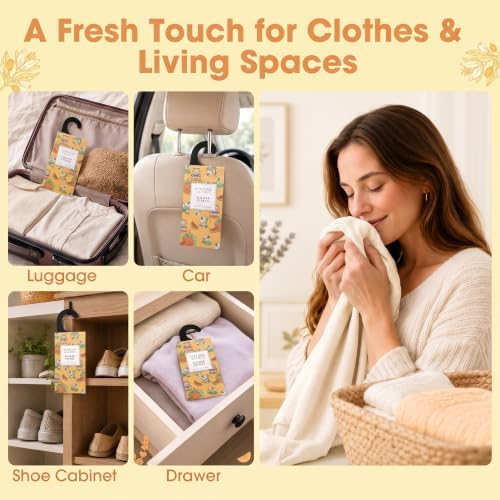 Large 12 Packs Flower Citrus Hanging Scented Sachets Long-Lasting Closet Deodorizer Air Freshener Fabric Refresher Odor Eliminator for Drawer Home Fragrance Gift Set