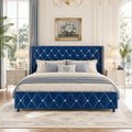 HOMBCK King Bed Frame with Velvet Headboard, Silverside Wingback, Blue