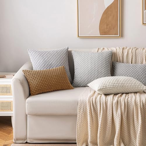 MIULEE Decorative Throw Pillow Covers 18x18 Light Coffee Textured Corduroy