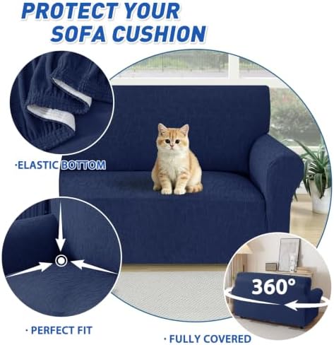 MAXIJIN Waterproof Loveseat Cover Couch Covers (55"-69"), Stretch Love Seat Sofa Slipcovers with Non Slip Elastic Bottom, Dog Pet Friendly Furniture Protector Washable (Medium, Navy Blue)