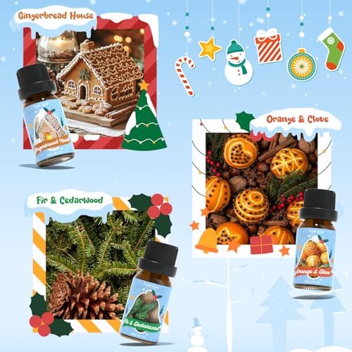 Soulorigin Holiday Essential Oils Set, Fragrance Oil Set for Diffuser, Scent Diffuser Oil for Candle Making-Vanilla Cinnamon Cookies, Caramel Apples, Gingerbread, Fir Cedar, Orange Cloves, Mulled Wine