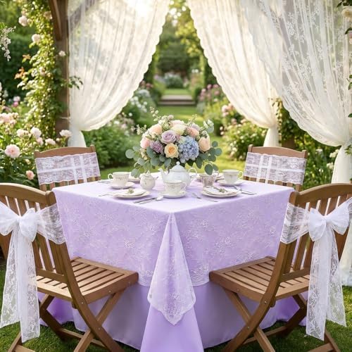 LuoluoHouse 2 Packs 60 x 120 Inch White Lace Rustic Table Cloths Vintage