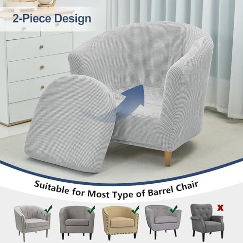 NILUOH Club Chair Slipcover 2-Piece Stretch Barrel Chair Covers Jacquard Tub Chair Slipcovers Soft Armchair Sofa Covers for Living Room