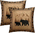 Bear Throw Pillow Covers 22x22 Inch Set of 2 Retro Brown Mountain Decorative Pillowcase Rustic Cabin Bear Hunting Animal Paw Prints Decorative Cotton Cushion Case for Home Sofa Bedroom