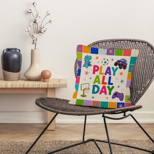 Colorful Dinosaur Truck Sports Boy Nursery Throw Pillow Cover 18x18