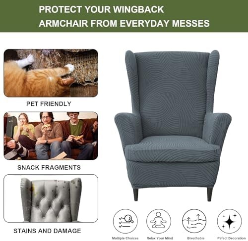 HAOYONG Wing Chair Slipcovers Printed Wingback Chair Covers 2 Pieces Wingback Armchair Slipcover Stretch Chair Slip Covers Washable Armchair Protector Cover for Living Room and Bedroom