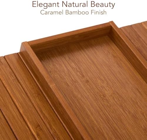 DETOR Couch Arm Tray with Spacious 12.4" x 5.4" Storage Box, Acacia Stained Bamboo Finish, Enhanced Non-Slip Felt Bottom, Sturdy Bamboo Slats, Fits Armrests 6" and Wider
