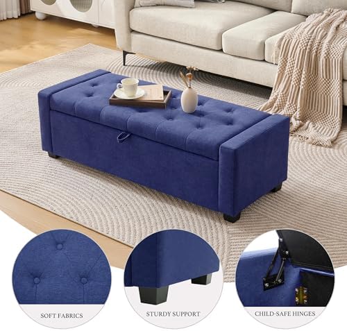 Huatean Home 48" Ottoman with Storage, Blue Storage Ottoman Bench
