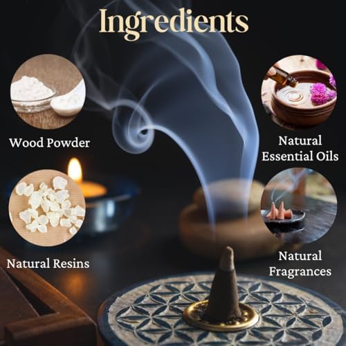 Bless International Coconut 100%-Natural-Incense-Cones Handmade-Hand-Dipped Organic-Chemicals-Free for-Purification-Relaxation-Positivity-Yoga-Meditation The-Best-scents (60 Count)