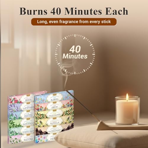 Tulasi Natural Incense Sticks Assorted/Variety Pack – 180 Hand-Rolled Sticks, 12 Fragrances | Lavender, White Sage, Sandalwood, Palo Santo, Rose | Aromatherapy & Meditation
