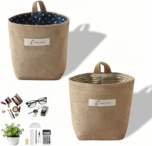 Machine Washable Hemp Cotton Hanging Organizer for Door, Wall & Bedside. Space Saving Storage Pockets, Heavy Duty 15lb Anti-Slip Design for Home & Office (Blue dot)