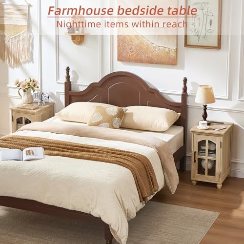 Narrow Side Table Set of 2, Farmhouse Nightstand with Charging Station
