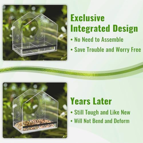Clear Window Bird Feeder with Strong Suction Cups, Removable Tray