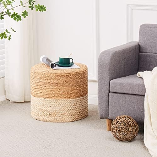 18'' Boho Ottoman Pouf Natural Water Hyacinth Rustic Handmade Lounge Pouffe