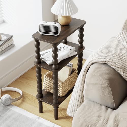 Veegle Narrow Side Table Small End Table for Small Spaces Walnut Brown