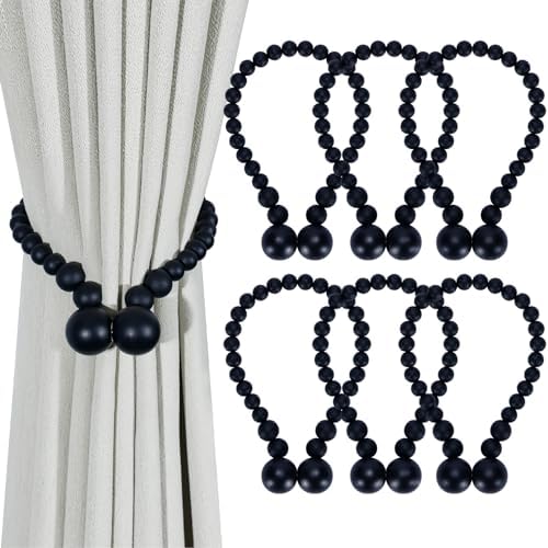 KLOGTSIND Magnetic Curtain Tiebacks, 6 Pack Wood Bead Curtain Holdbacks