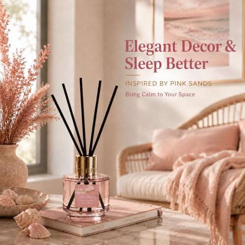 Airkeep Reed Diffuser Set with Refill & 8 Reed Sticks, 6.96 fl oz Pink Sands Home Fragrance, Long Lasting Aromatherapy Diffuser for Bedroom, Bathroom & Living Room