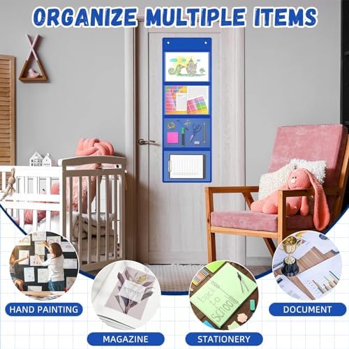 Watersay 2 Pcs Storage Pocket Chart for Classroom, 4 Pockets, Blue