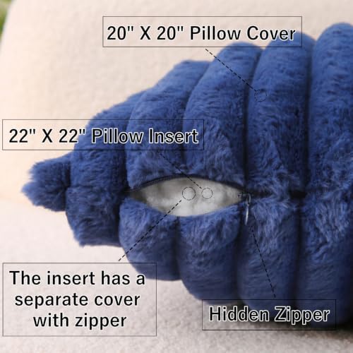Decorative Throw Pillow with Inserts, Set of 2 Soft Faux Fur Throw Pillows, Square Boho Striped Pillow for Couch, Bed, Sofa Decor (Blue, 20" x 20"(Pack of 2))