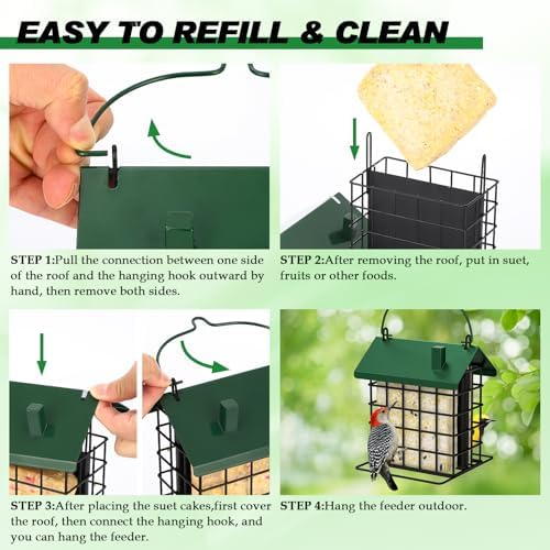 Gbekery All-Metal Double Suet Bird Feeder for Outdoors Hanging, Green Roof