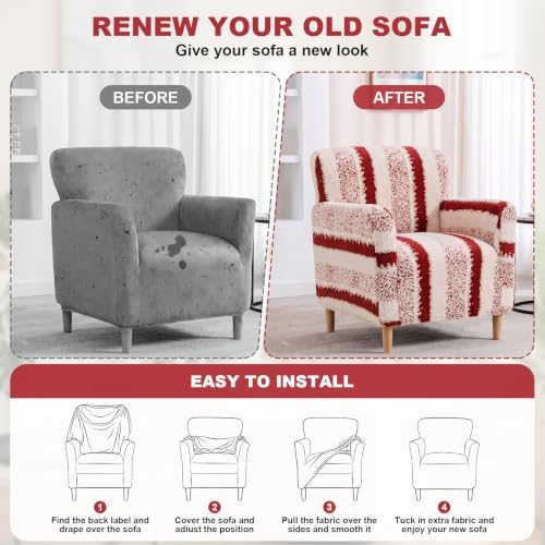 Striped Sherpa Armchair Slipcover, Stretch Plush Pet Friendly Accent Chair Cover with Elastic Bottom, Machine Washable Furniture Protector for Small Banquet Armchair