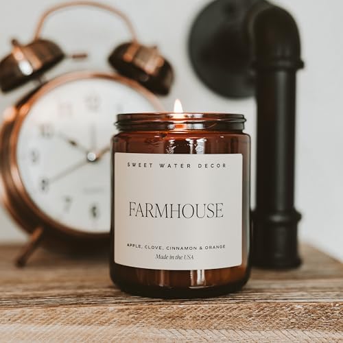 Sweet Water Decor Farmhouse Candle, Non-Toxic Soy Wax, 9oz Amber Glass Jar