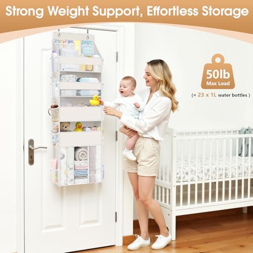 WISELIFE 5-Tier Over the Door Organizer for Nursery Hanging, Beige