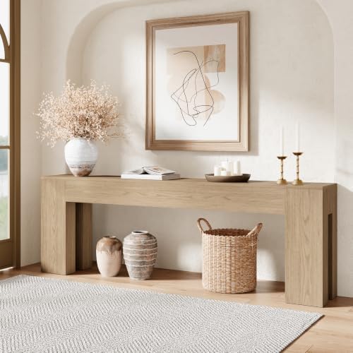 Epecoya 94.5 Inch Extra Long Console Table, Light Oak