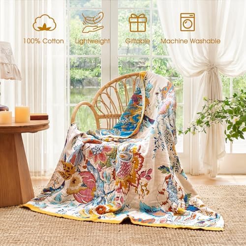 Boho Throw Blanket - Cotton Soft 90"x90" Lightweight Blanket for Bed
