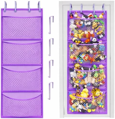 Honeyera Plush Storage (Patent Pending) - Plush Hammock Net Over Door Organizer for Stuffies, Baby Accessories, Toy/Hammock Hanging Storage Big Girls Toddler Large Bag Animals (Purple)