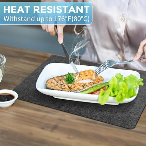 Faux Leather Placemats Set of 8, Wipeable Table Mats, Dark Grey