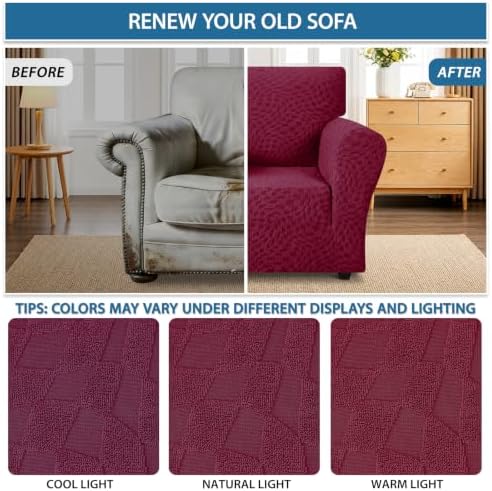 ZNSAYOTX 1 Piece Stretch Chair Cover with Arms (34"-44"), New Plaid Armchair Cover with Elastic Band for Living Room, Ultimate Soft Cozy Washable Chair Slipcover Form Fit Protector, Wine Red