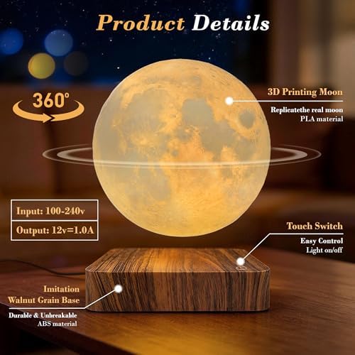 Levitating Moon Lamp, Magnetic Floating Moon Night Light with 16 Color Modes and Remote Control, Home Office Desk Decor, Birthday Holiday Gifts for Women Men Boys Girls