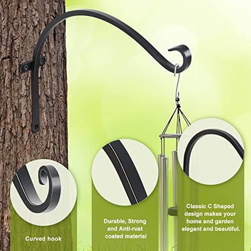FEED GARDEN Plant Hooks 2 Pack 18 Inch, Solid 8mm Steel Wall Mounted Hanging Brackets, 70 lb Rated, 1.6" Hook Opening, for Bird Feeders Baskets Wind Chimes, Indoor Outdoor