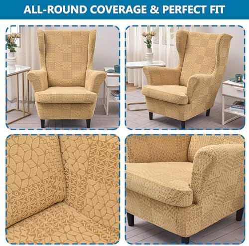 HZDHCLH Wingback Chair Slipcovers 2 Piece,Stretch Spandex Wingback Chair Covers for Living Room Armchair,Washalbe Sofa Slipovers