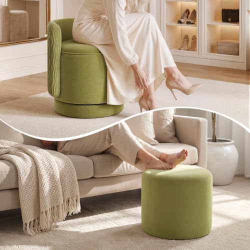 Velvet Vanity Chair with Storage 360° Swivel Accent Stool FootRest