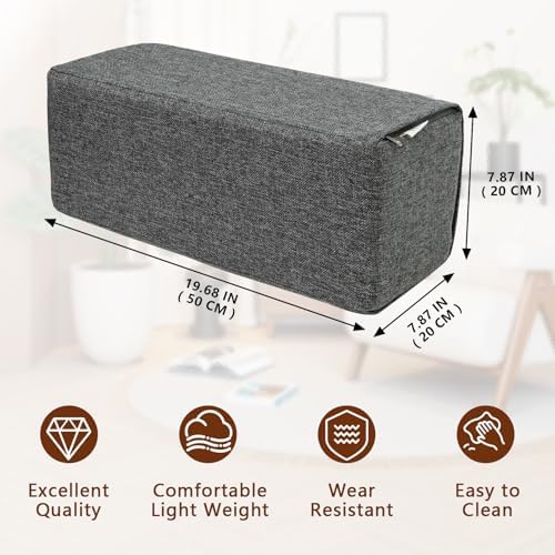 2 Pack Couch Arm Rest Pillow, 8''x8''x20'' Linen Cover, High Density Foam Armrest Cushion, Removable & Washable Elbow Support for Sofa, Bed, and Armchair (Dark Grey)