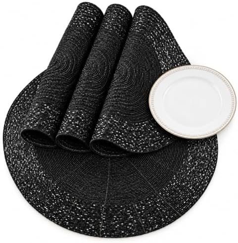 Beaded Placemats Set of 4, 13 Inch Round, Grey Charcoal