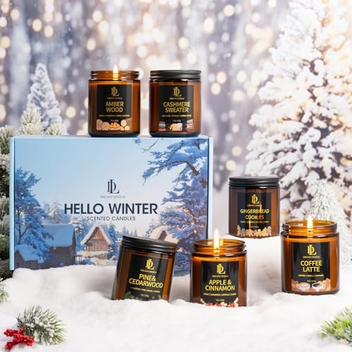 DL DREAMY DEWLA Winter Candles Set for Home Scented, 6 Pack 42oz, Soy Wax