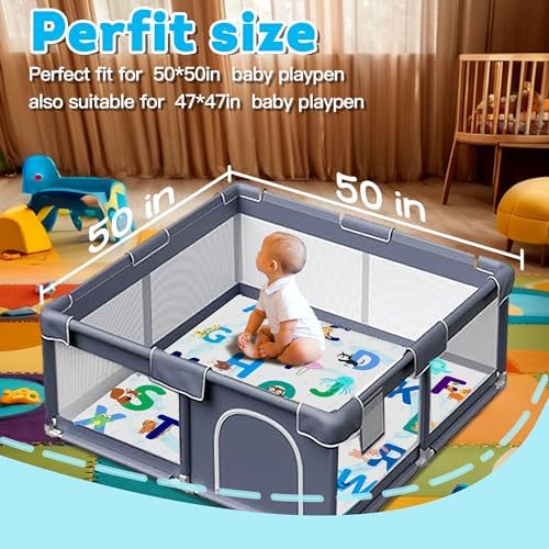 Baby Play Mat, Thick & Soft 50" X 50" Playpen mat (Animal Alphabet)