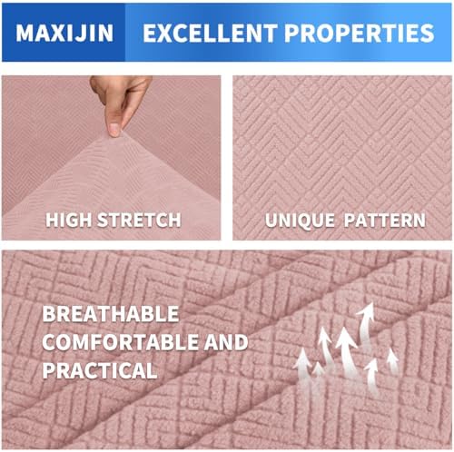 MAXIJIN 3 Piece Couch Covers for 2 Cushion Couch loveseat Cover, Stretch Love Seat Sofa Slipcovers for Dogs Pet, Thick Furniture Protector with 2 Seat Cushion (55"-69", Dusty Pink)