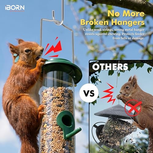 iBorn Metal Bird Feeders 6 Ports Hanging Wild Bird Seed Feeder for Mix Seed Blends, Seed Feeder, Sunflower Heart, Birdbath, Heavy Duty All Metal Green Finishing 14 Inch 6Port,Gift Box