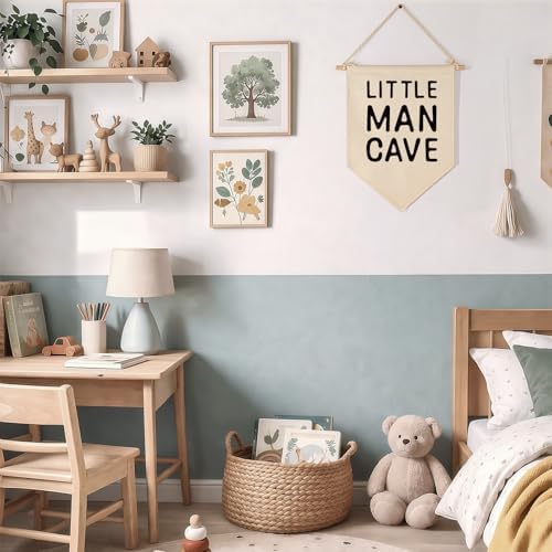 Little Man Cave-Wall Decor Gift for Baby Boys Kids-Canvas Hanging Flag Banner Pennant Wall Decor Gift for Nursery Homeschool Baby Room Playroom Reading Room Bedroom -Baby Gift Shower