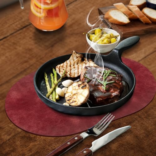 ADRIMER Oval Placemats Set of 12, Wipeable Faux Leather, Wine Red
