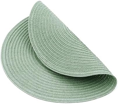 SHACOS Round Placemats Set of 4 Woven Braided Table Placemats 15 inch Cotton Polyester Place Mats Washable Table Mats Indoor Outdoor, Sage Green
